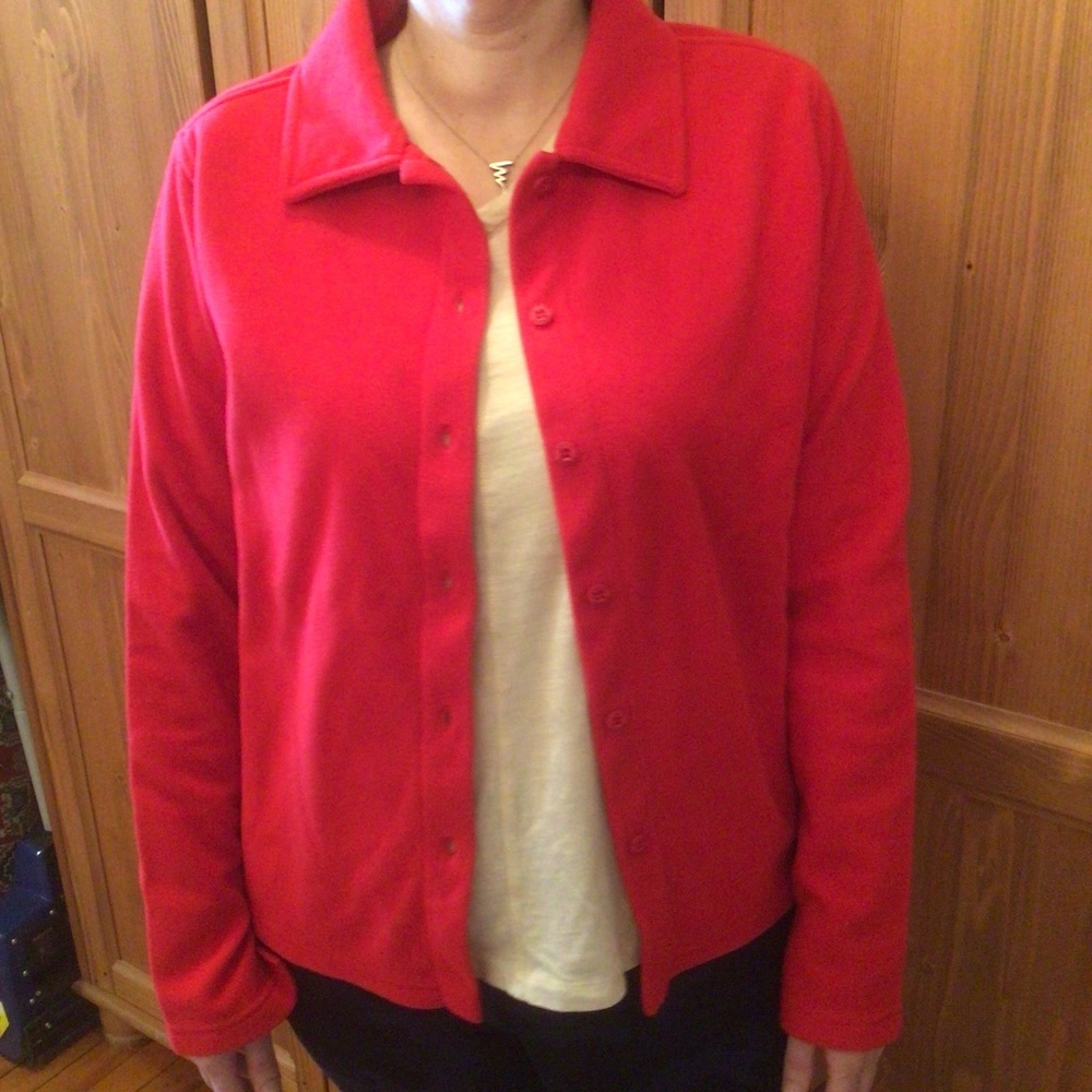 ROOTS Women’sred polar fleece jacket,size XL